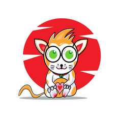 cute cat using glasses vector illustration