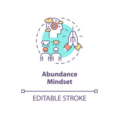 Abundance mindset concept icon. Biohacking tips, psychosomatics idea thin line illustration. Positive psychology, optimistic attitude. Vector isolated outline RGB color drawing. Editable stroke