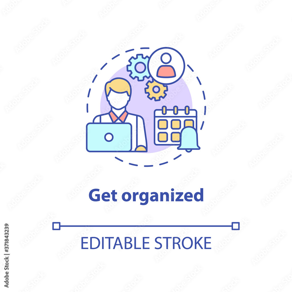 Poster get organized concept icon. freshman time management. project and assignment completion. college lif