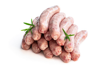 Pork sausages chipolatas isolated on white background