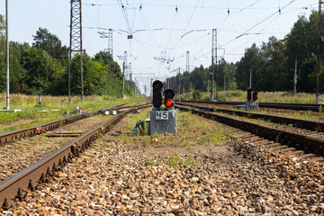 Railways. Diesel locomoRailways. Diesel locomotive on rails.tive on rails.