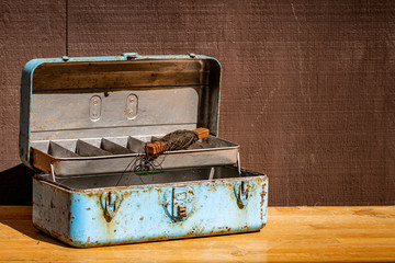 Old Blue Painted Tool Box with String