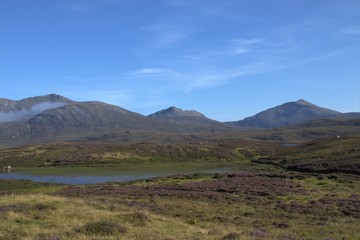 Fototapeta premium mountain landscape with blue sky, south uist, outer hebrides