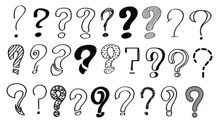 Set Hand Draws Collection Doodle Different Black Question Marks Vector Design Style Cartoon Interrogation Icons Sketch