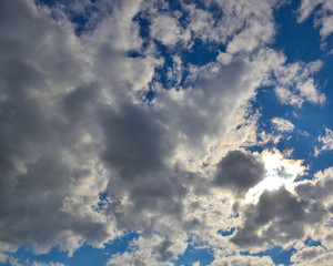 Summer bright blue sky with clouds outdoor background. Blue sky with clouds.