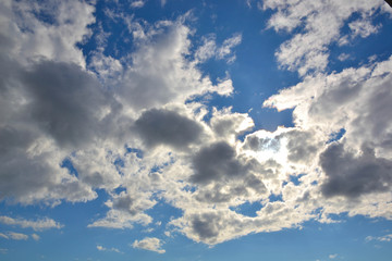 Obraz premium Sky. Summer bright blue sky with clouds outdoor background. Blue sky with clouds.