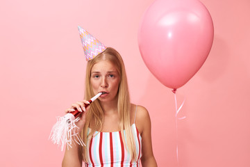 People, lifestyle, celebration and holidays concept. Portrait of beautiful teenage girl with long...