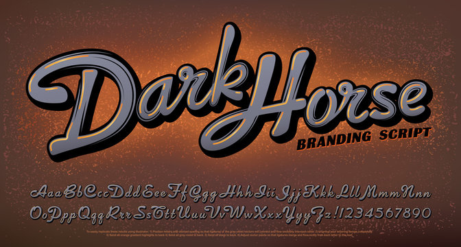 Dark Horse Script Alphabet. This Font is an Incised Calligraphy Style of Letters with Highlights and Shadows. Vintage Quality and Smoky Warm Tones Make for an Understated and Elegant Vibe.