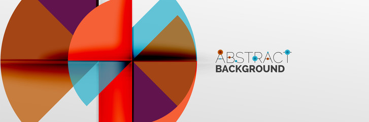 Bright color circles, abstract round shapes and triangles composition with shadow effects. Vector modern geometric design template