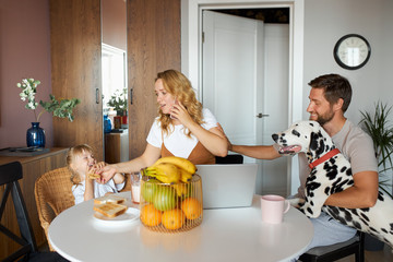 every family member requires attention from mom, woman does not have time to do all the household...