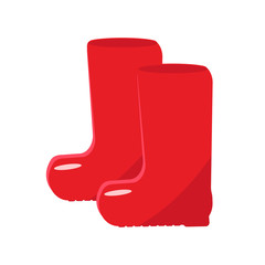 Red rubber boots in flat style isolated on white background. Gardening rubber boots icon. Autumn shoes in rainy weather. Fishing symbol Vector illustration for web and mobile design.