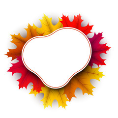 Autumn red and yellow maple leaves frame.