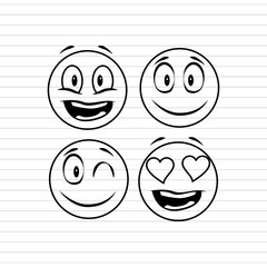 Hand drawn line art icon smiley faces collection for element design
