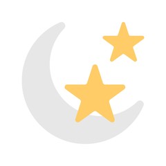 Moon and stars at night - vector icon isolated on white background.