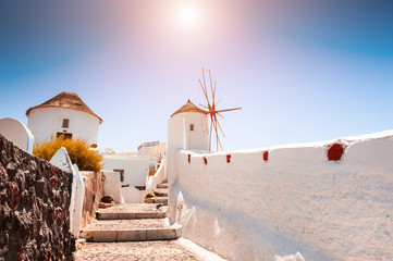 White architecture on Santorini island, Greece. Famous travel destination. Summer landscape