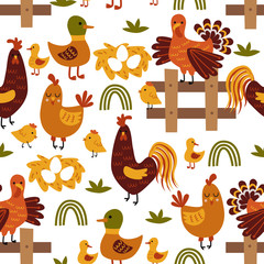 seamless pattern with chicken cock and duck - vector illustration, eps

