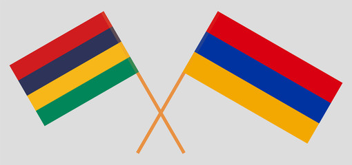 Crossed flags of Mauritius and Armenia