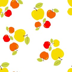 Seamless pattern wish apples. Vector Hand drawn illustration. Icon sign for print and labelling. Design for fabric, scrapbooking, packaging paper, wallpaper, wrapping, menu. School design