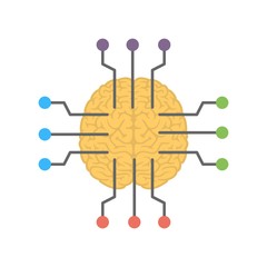 Human brain with integrated circuits icon. Artificial intelligence concept icon.