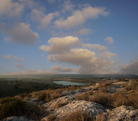 View of the Ayalon valley before sunset . Israel.