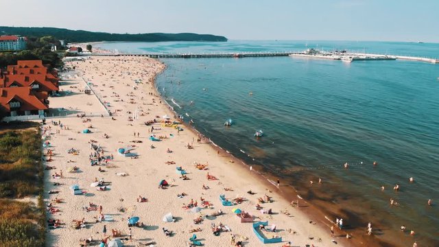 Sopot, Poland, 05.08.2020 - High season on the beach in poland. High quality 4k footage