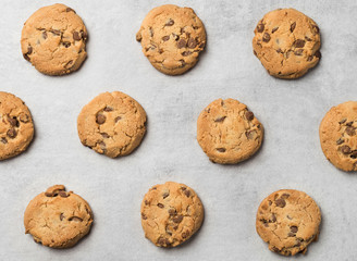 chocolate chip cookies concrete background