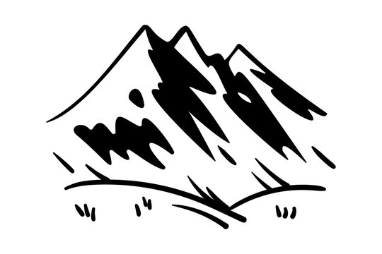 Hand drawn vector mountain landscape. Monochrome landscape.