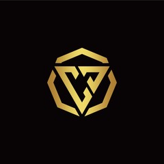 C J initial logo modern triangle and polygon design template with gold color