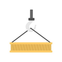 Crane hook with steel beam icon. Crane lifting heavy metal load vector illustration.
