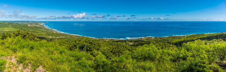 A panorama view from Hackleton Cliffs along the Atlantic coast in Barbados