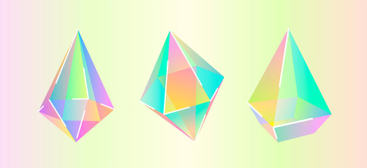 Set of gradient crystals. Vector illustration.