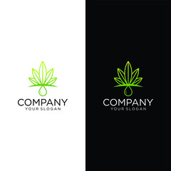 Shining cannabis leaves and water drop logo design suitable for cbd