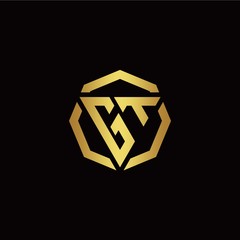G T initial logo modern triangle and polygon design template with gold color
