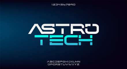 Astrotech, an abstract technology science alphabet font. digital space typography vector illustration design © MoonBandit