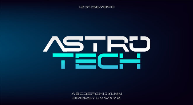 Astrotech, an abstract technology science alphabet font. digital space typography vector illustration design