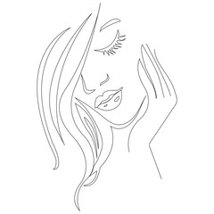 Girl with long hair and red lips