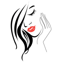 Girl with long hair and red lips