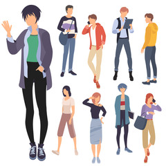 Flat design vector set of people characters are acting and communicaing. Trendy modern style vector illustration in flat cartoon style.
