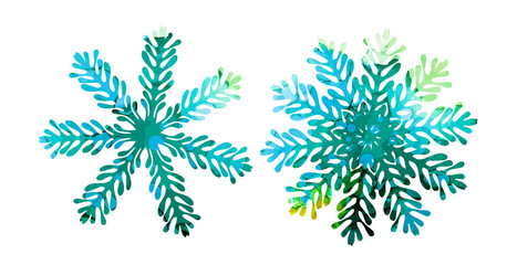 Blue picturesque snowflakes. Mixed media. Vector illustration