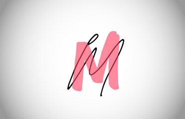 M MM alphabet logo icon. Two types of letter design for business and company corporate identity in pink and black color - obrazy, fototapety, plakaty