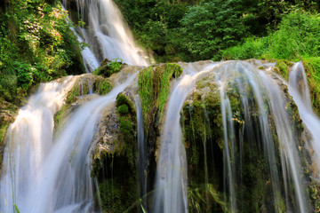 Fototapeta premium Mountain stream among the mossy stones