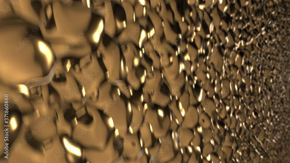 Poster seamless looping 3d animated abstract background with reflecting gold