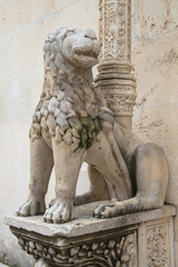 Fototapeta na wymiar Stone Lion Statue outside Cathedral Saint James, Sibenik, Croatia
