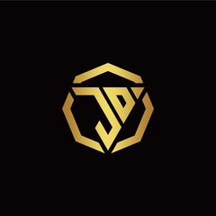 J O initial logo modern triangle and polygon design template with gold color