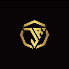 J R initial logo modern triangle and polygon design template with gold color