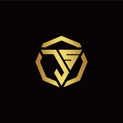 J S initial logo modern triangle and polygon design template with gold color