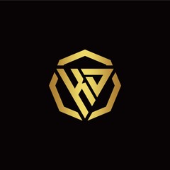 K D initial logo modern triangle and polygon design template with gold color
