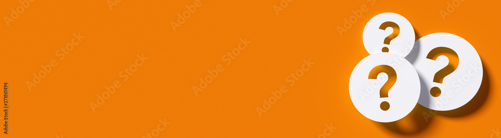 Poster question mark in front of a red color wall background. business support concept - 3d rendering.