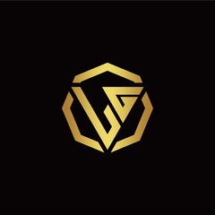 L G initial logo modern triangle and polygon design template with gold color