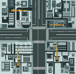 big city in top view